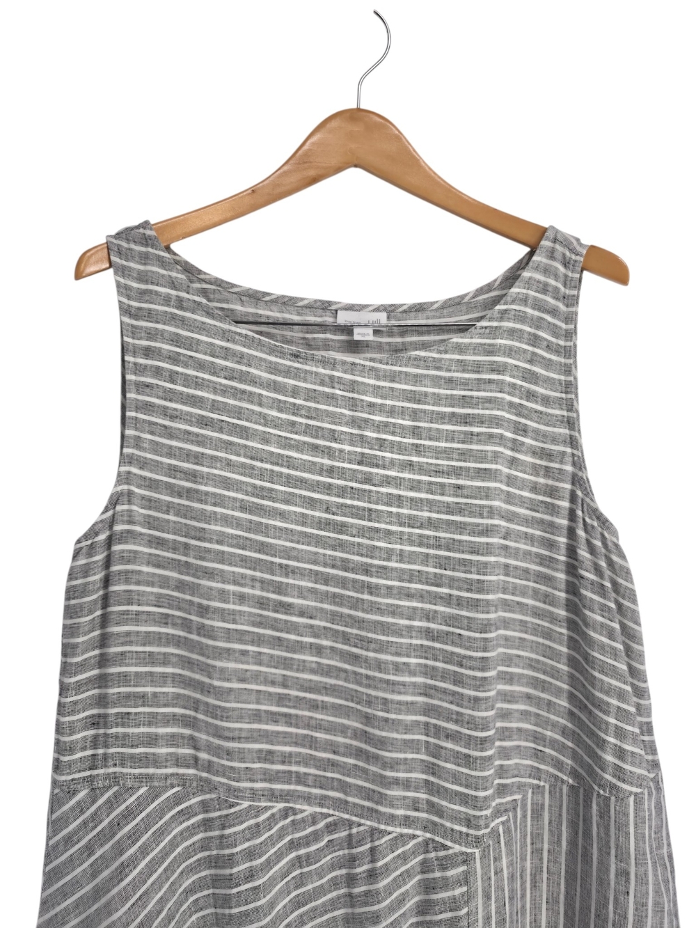 J Jill Love Linen Gray White Striped Midi Dress XL Pockets Coastal - Picture 5 of 10